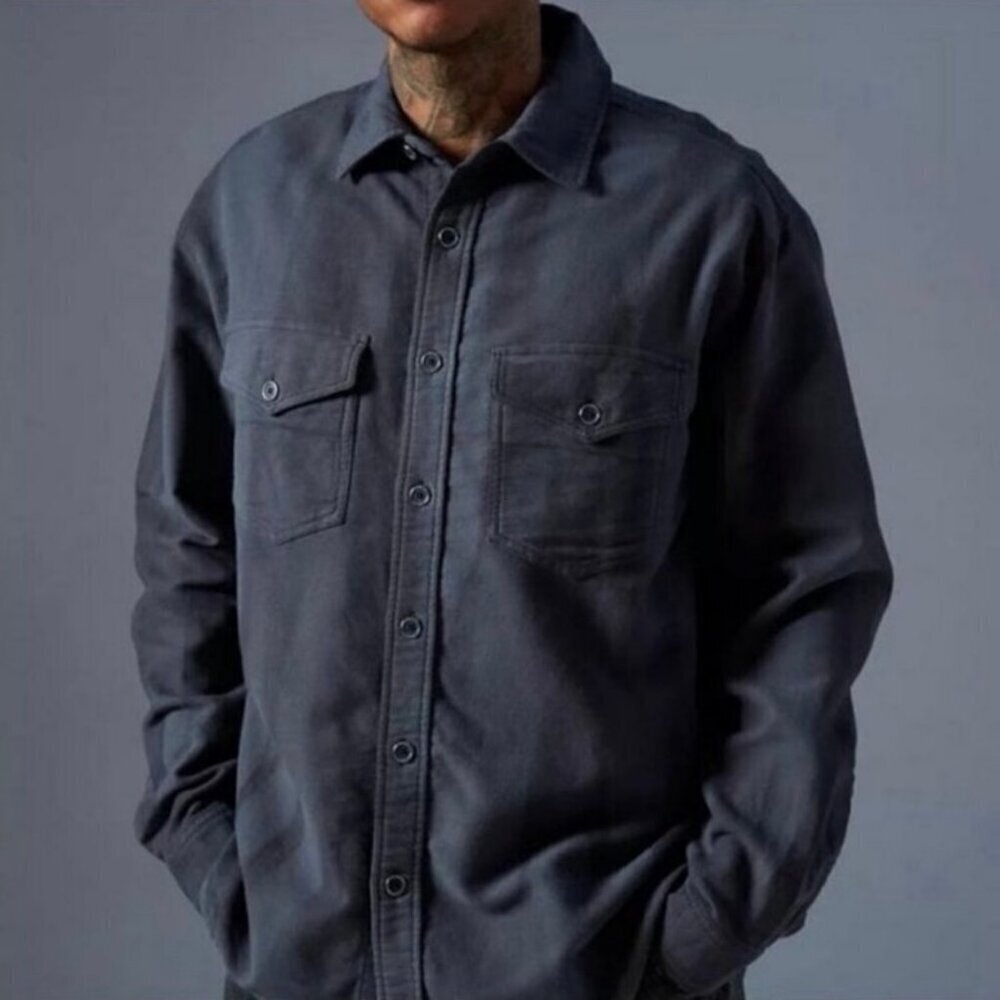 NWOT Urban Outfitters BDG Aiden Chamois Sunwashed Shirt Oversized Blue Gray Sz S